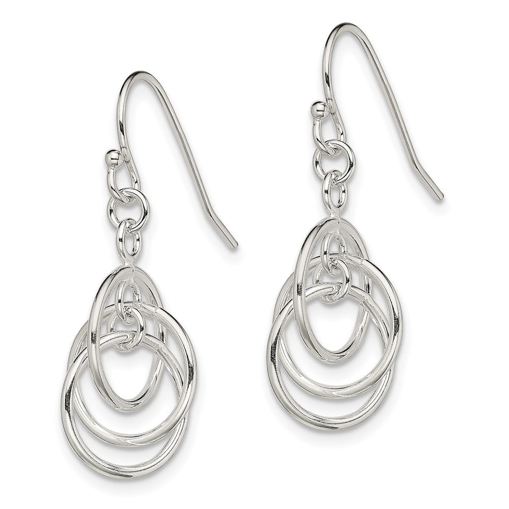 QE12112 Sterling Silver Polished Intertwined Three Circle Dangle Earrings