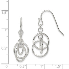 QE12112 Sterling Silver Polished Intertwined Three Circle Dangle Earrings