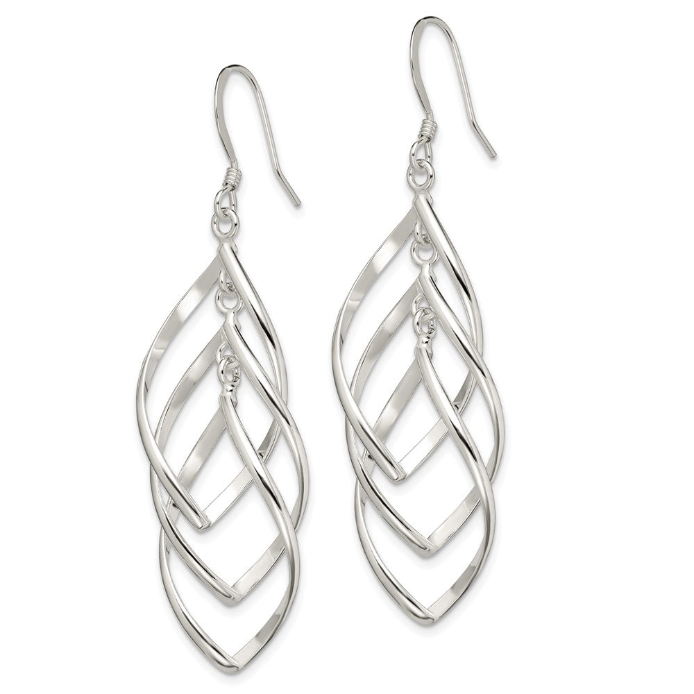 QE12117 Sterling Silver Polished & Twisted Dangle Earrings