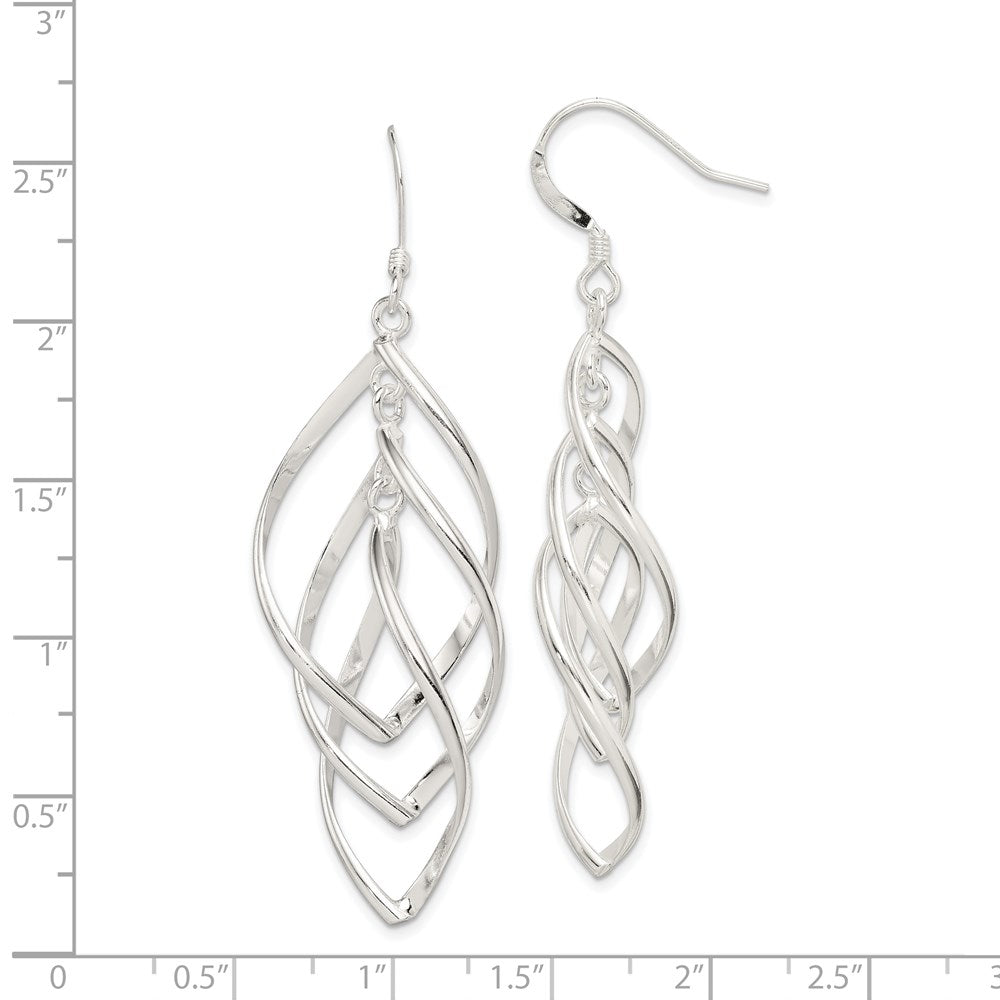 QE12117 Sterling Silver Polished & Twisted Dangle Earrings