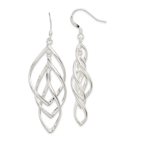 QE12117 Sterling Silver Polished & Twisted Dangle Earrings