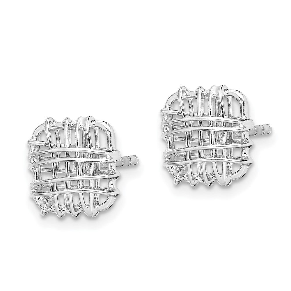 QE12133 Sterling Silver Rhodium-plated Polished Square Post Earrings