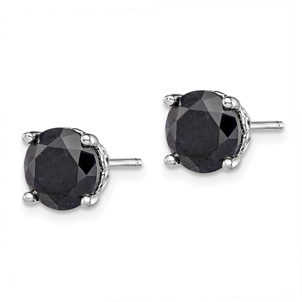 QE12151 Sterling Silver Rhodium-plated Black Sapphire Post Earrings