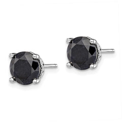 QE12151 Sterling Silver Rhodium-plated Black Sapphire Post Earrings