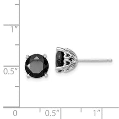 QE12151 Sterling Silver Rhodium-plated Black Sapphire Post Earrings