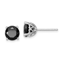 QE12151 Sterling Silver Rhodium-plated Black Sapphire Post Earrings