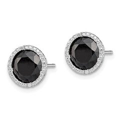 QE12152 Sterling Silver Rhodium-plated Black Sapphire & Diamond Post Earrings