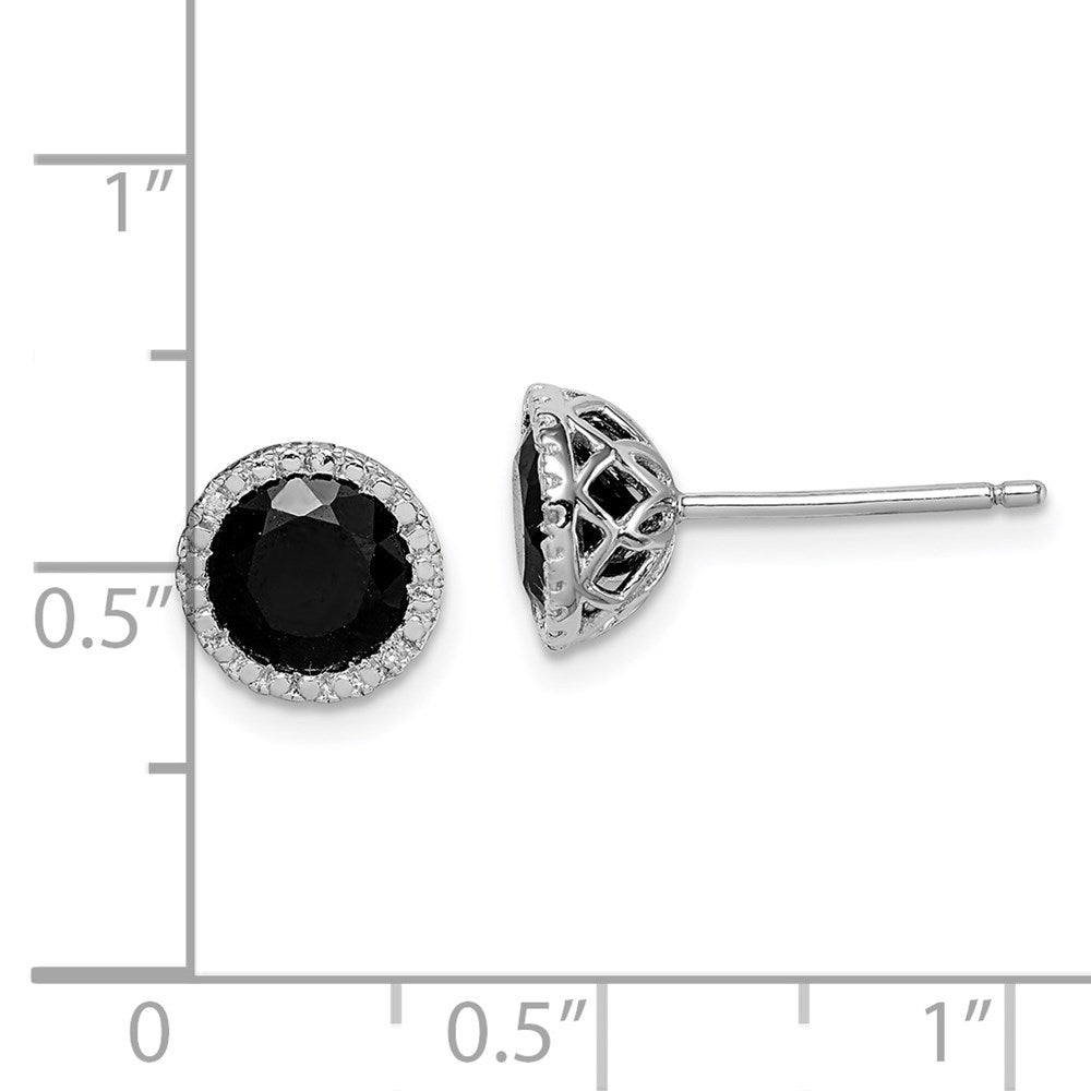 QE12153 Sterling Silver Rhodium-plated Black Sapphire & Diamond Post Earrings