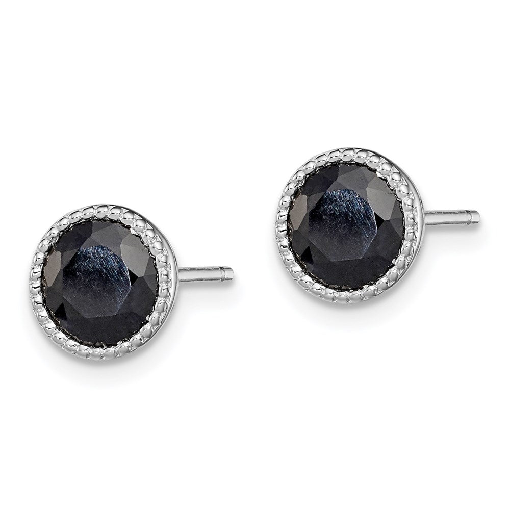 QE12154 Sterling Silver Rhodium-plated Black Sapphire Post Earrings