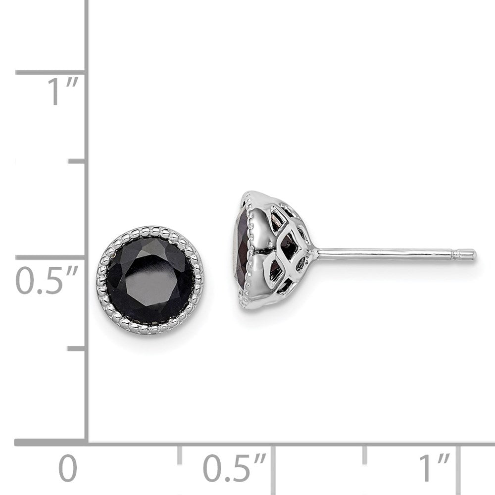 QE12154 Sterling Silver Rhodium-plated Black Sapphire Post Earrings
