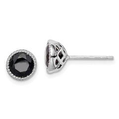 QE12154 Sterling Silver Rhodium-plated Black Sapphire Post Earrings