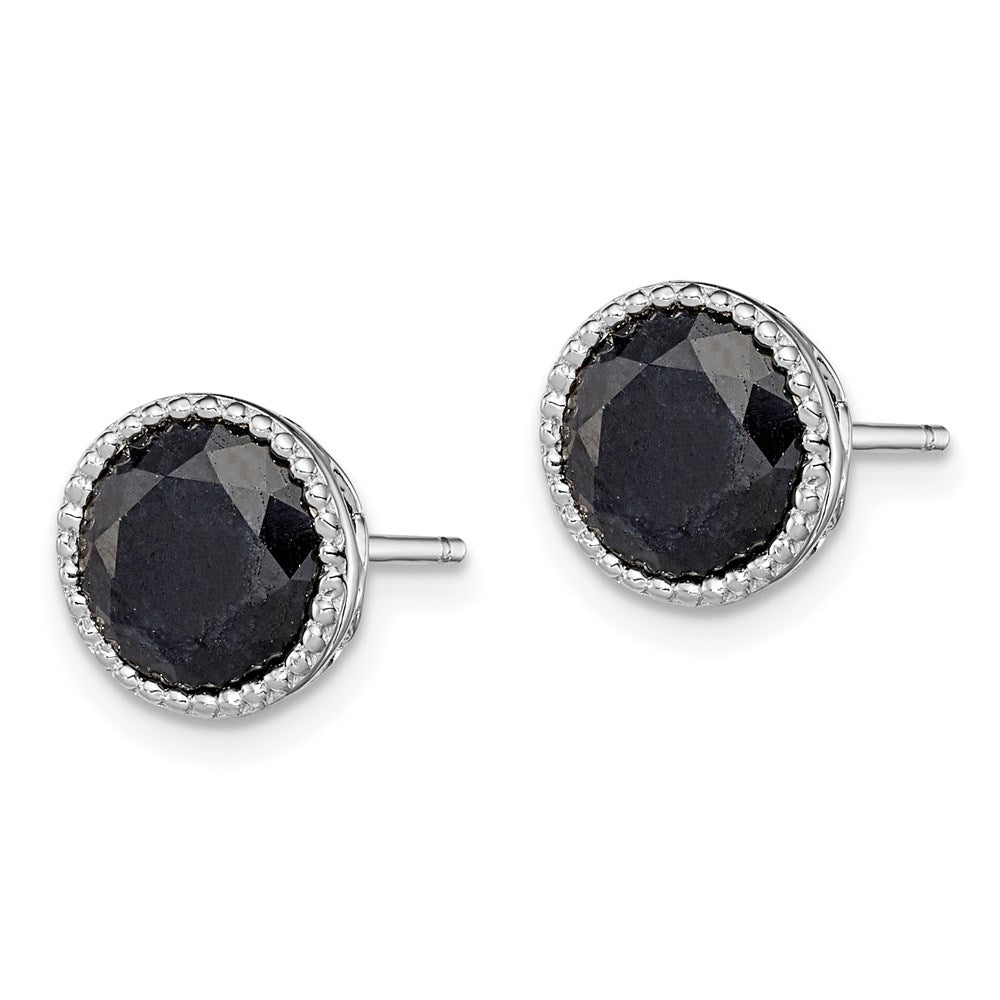 QE12155 Sterling Silver Rhodium-plated Black Sapphire Post Earrings
