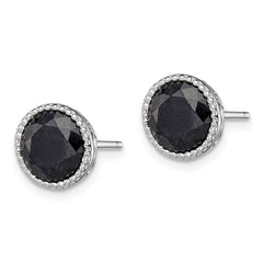 QE12155 Sterling Silver Rhodium-plated Black Sapphire Post Earrings