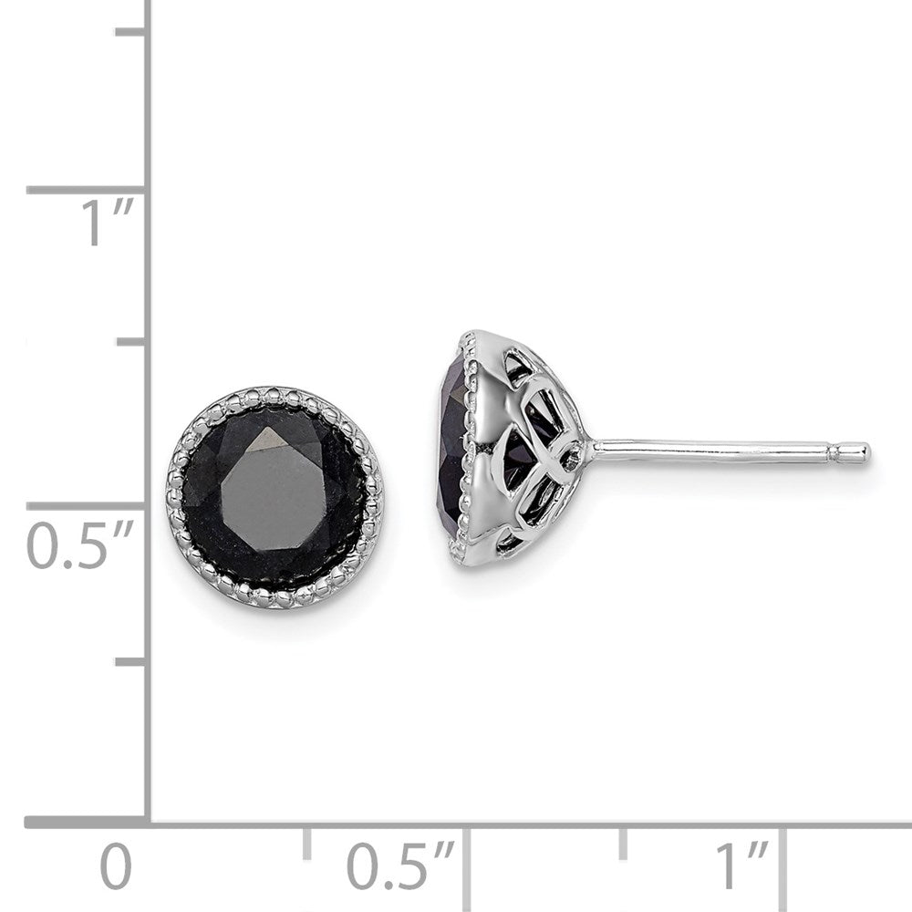 QE12155 Sterling Silver Rhodium-plated Black Sapphire Post Earrings