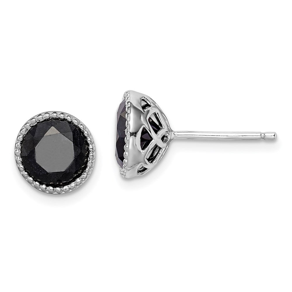 QE12155 Sterling Silver Rhodium-plated Black Sapphire Post Earrings