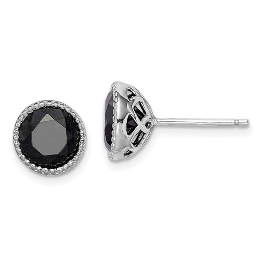 QE12155 Sterling Silver Rhodium-plated Black Sapphire Post Earrings