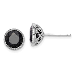 QE12155 Sterling Silver Rhodium-plated Black Sapphire Post Earrings