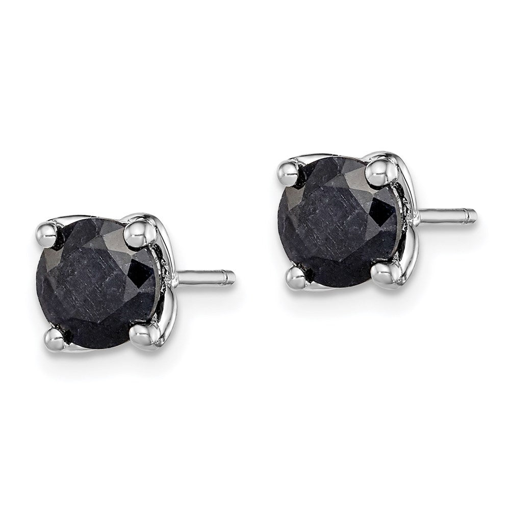 QE12161 Sterling Silver Rhodium-plated Black Sapphire Post Earrings