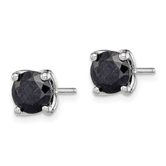 QE12161 Sterling Silver Rhodium-plated Black Sapphire Post Earrings