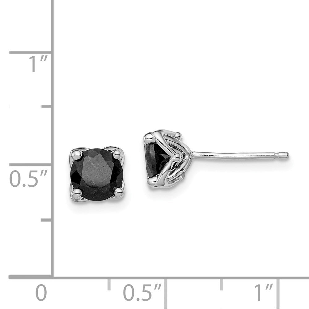 QE12161 Sterling Silver Rhodium-plated Black Sapphire Post Earrings
