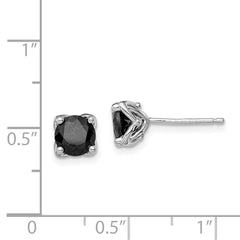 QE12161 Sterling Silver Rhodium-plated Black Sapphire Post Earrings