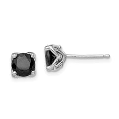 QE12161 Sterling Silver Rhodium-plated Black Sapphire Post Earrings