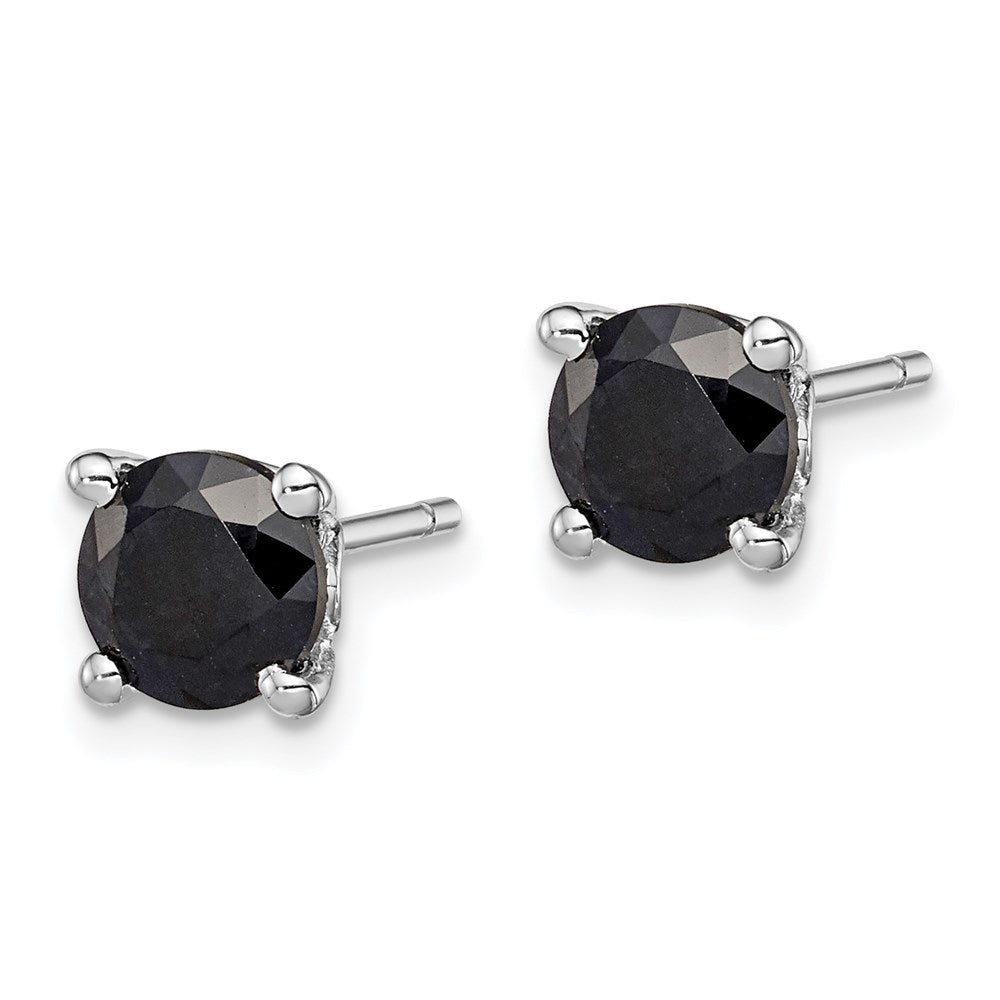 QE12162 Sterling Silver Rhodium-plated Black Sapphire Post Earrings