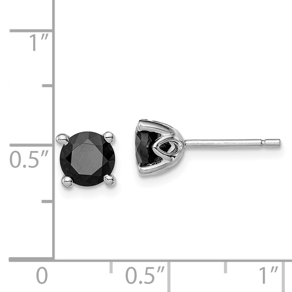 QE12162 Sterling Silver Rhodium-plated Black Sapphire Post Earrings