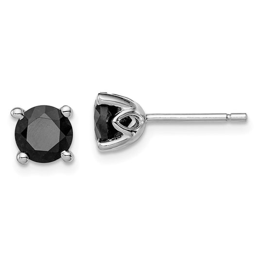 QE12162 Sterling Silver Rhodium-plated Black Sapphire Post Earrings