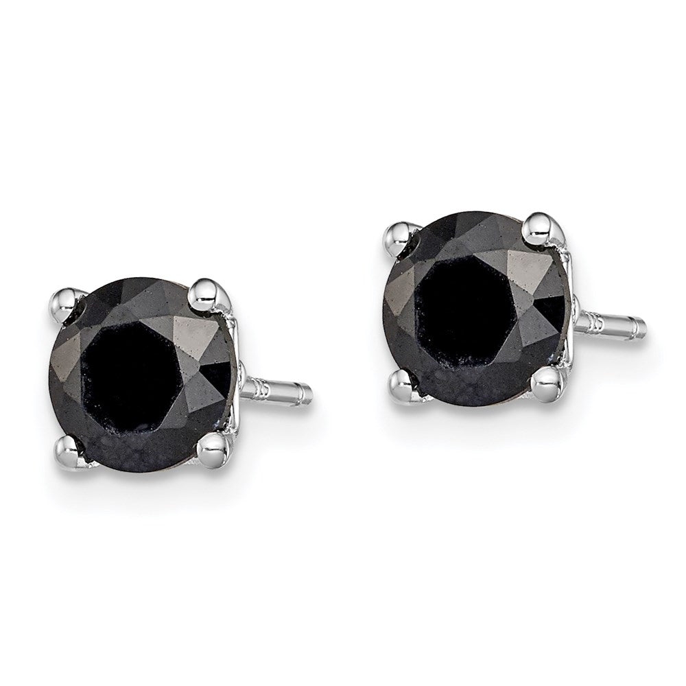 QE12168 Sterling Silver Rhodium-plated 6mm Black Sapphire Post Earrings