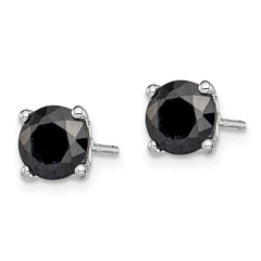 QE12168 Sterling Silver Rhodium-plated 6mm Black Sapphire Post Earrings