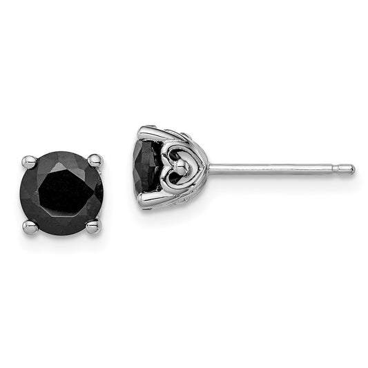 QE12168 Sterling Silver Rhodium-plated 6mm Black Sapphire Post Earrings