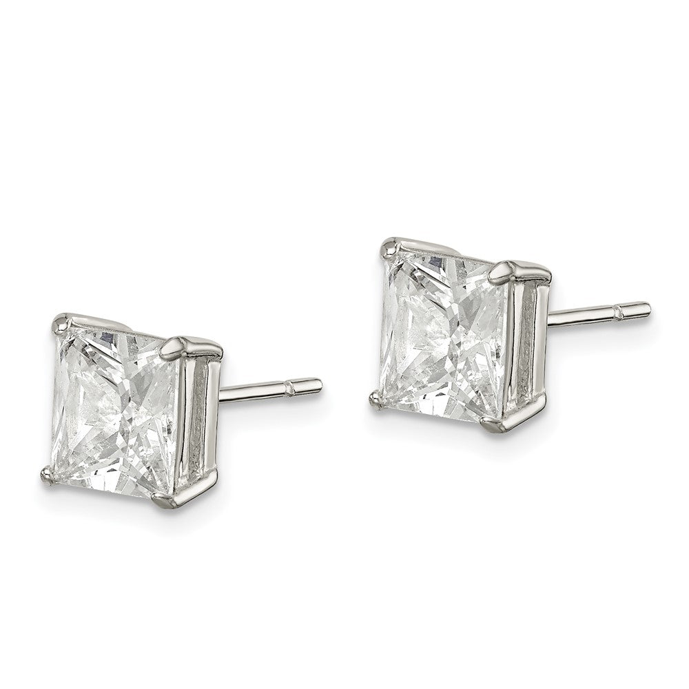 QE12175 Sterling Silver Polished 7mm Princess CZ Stud Earrings