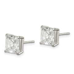 QE12175 Sterling Silver Polished 7mm Princess CZ Stud Earrings