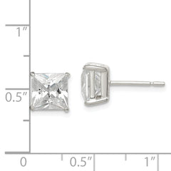 QE12175 Sterling Silver Polished 7mm Princess CZ Stud Earrings