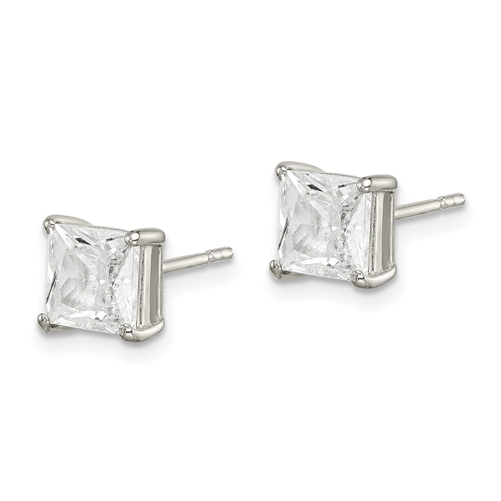 QE12176 Sterling Silver Polished 6mm Princess CZ Stud Earrings