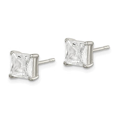 QE12176 Sterling Silver Polished 6mm Princess CZ Stud Earrings
