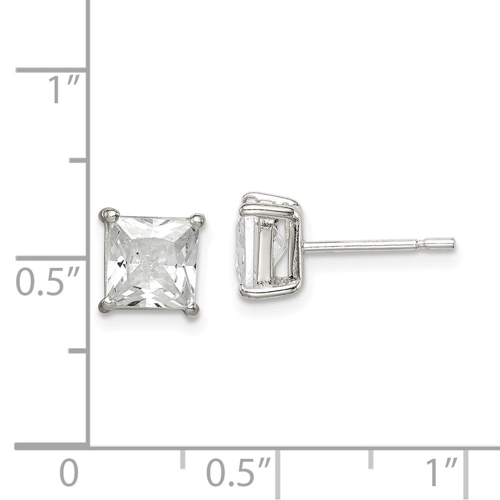 QE12176 Sterling Silver Polished 6mm Princess CZ Stud Earrings