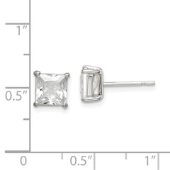 QE12176 Sterling Silver Polished 6mm Princess CZ Stud Earrings