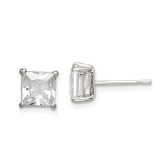 QE12176 Sterling Silver Polished 6mm Princess CZ Stud Earrings
