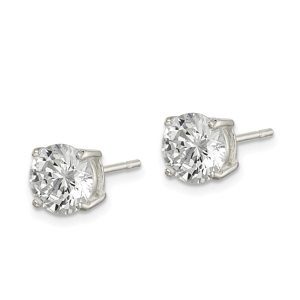 QE12179 Sterling Silver Polished 7mm Round CZ Stud Earrings
