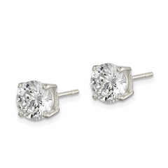 QE12179 Sterling Silver Polished 7mm Round CZ Stud Earrings