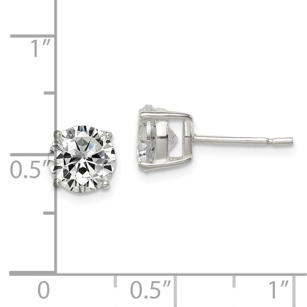 QE12179 Sterling Silver Polished 7mm Round CZ Stud Earrings