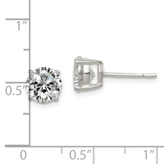 QE12179 Sterling Silver Polished 7mm Round CZ Stud Earrings