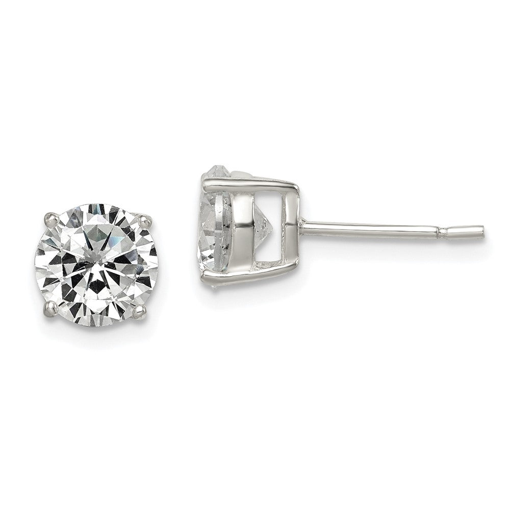 QE12179 Sterling Silver Polished 7mm Round CZ Stud Earrings