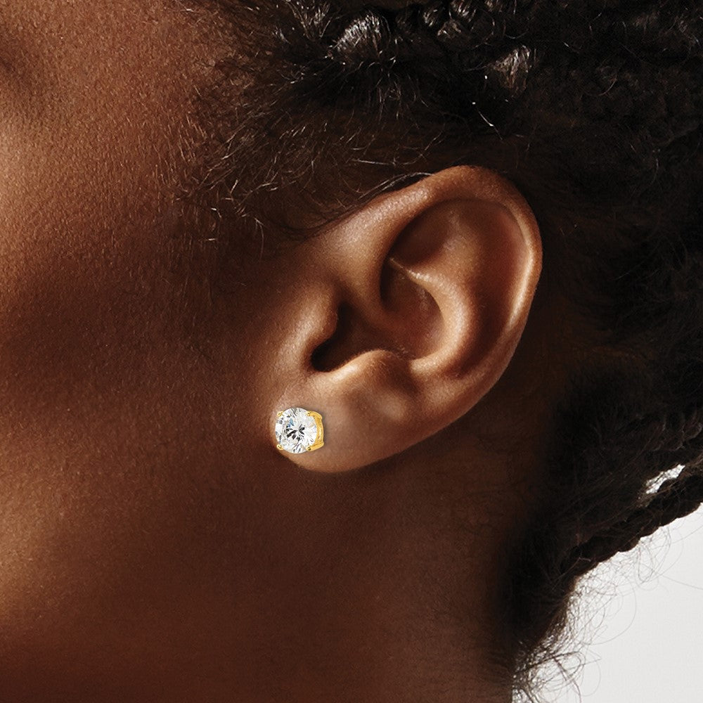 QE12179GP Sterling Silver Gold-tone Polished 7mm CZ Post Earrings