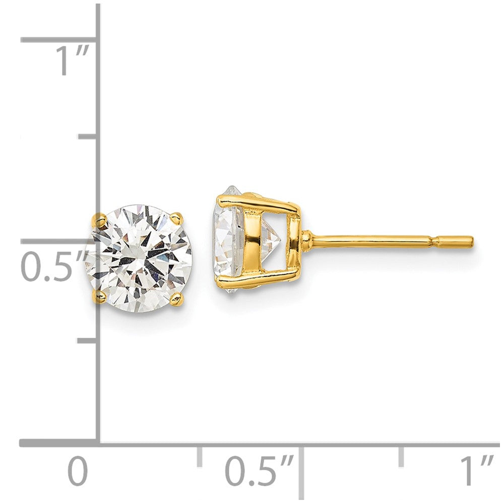QE12179GP Sterling Silver Gold-tone Polished 7mm CZ Post Earrings