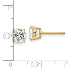 QE12179GP Sterling Silver Gold-tone Polished 7mm CZ Post Earrings