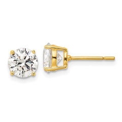 QE12179GP Sterling Silver Gold-tone Polished 7mm CZ Post Earrings