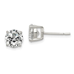 QE12179 Sterling Silver Polished 7mm Round CZ Stud Earrings